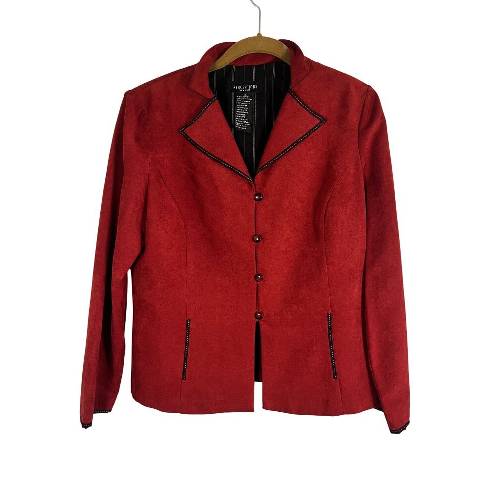 Retro Faux Suede Blazer Red‎ 10 Work Wear Neutral Festive Holiday Preppy Resort